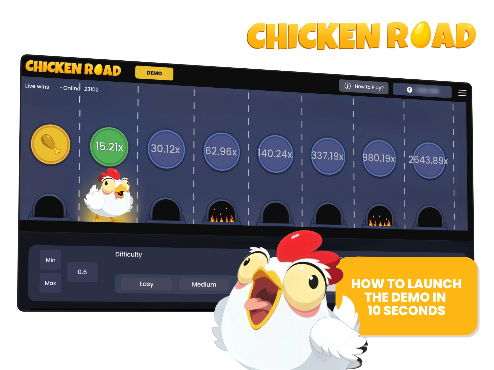 Learn how to launch the demo version of the Chicken Road game.