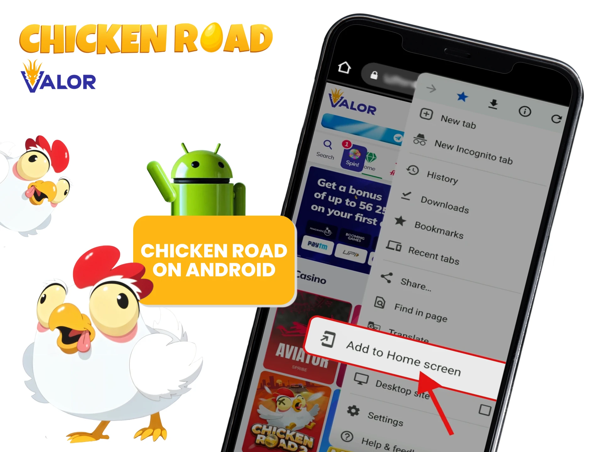 Download Valor on your Android device and play the Chicken Road game.