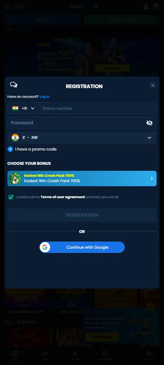 Fill in the registration form with required details.
